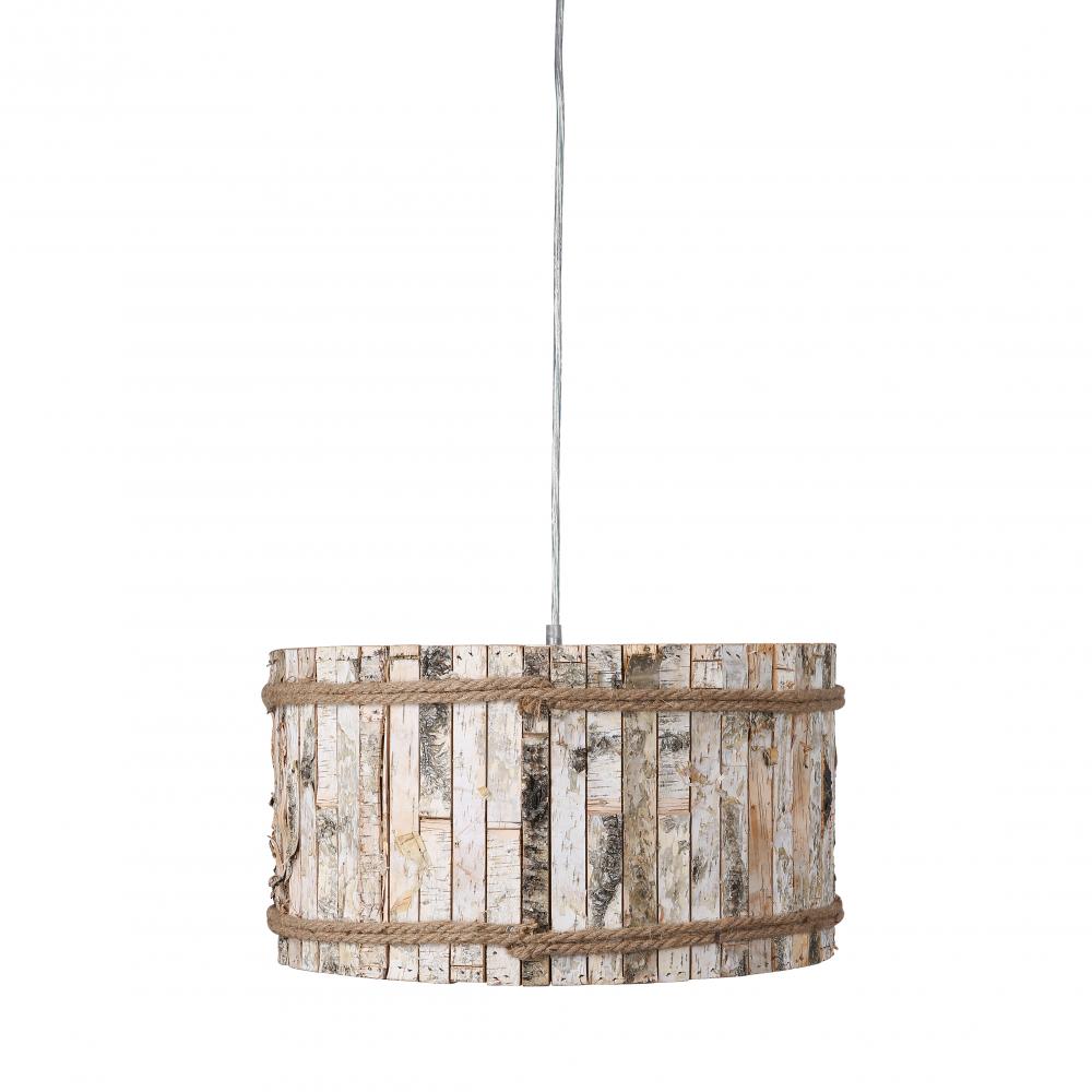 Woody 1-Lt Drum Pendant - White Aspen Bark