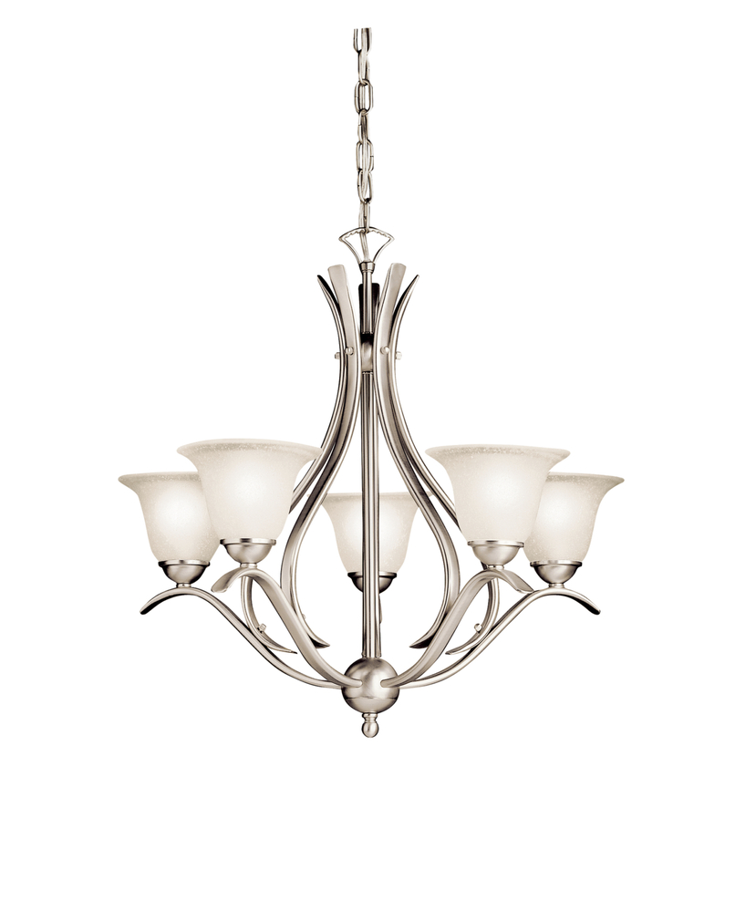 Dover 23" 5 Light Chandelier with Etched Seeded Glass in Brushed Nickel