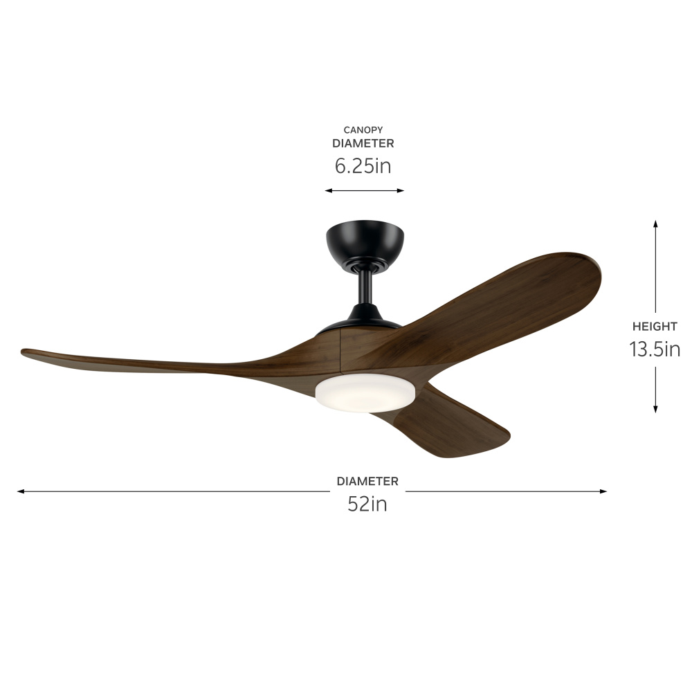 52 in Mylo Ceiling Fan with Satin Etch Cased Opal Glass in Satin Black with Aged Walnut Wood Blades