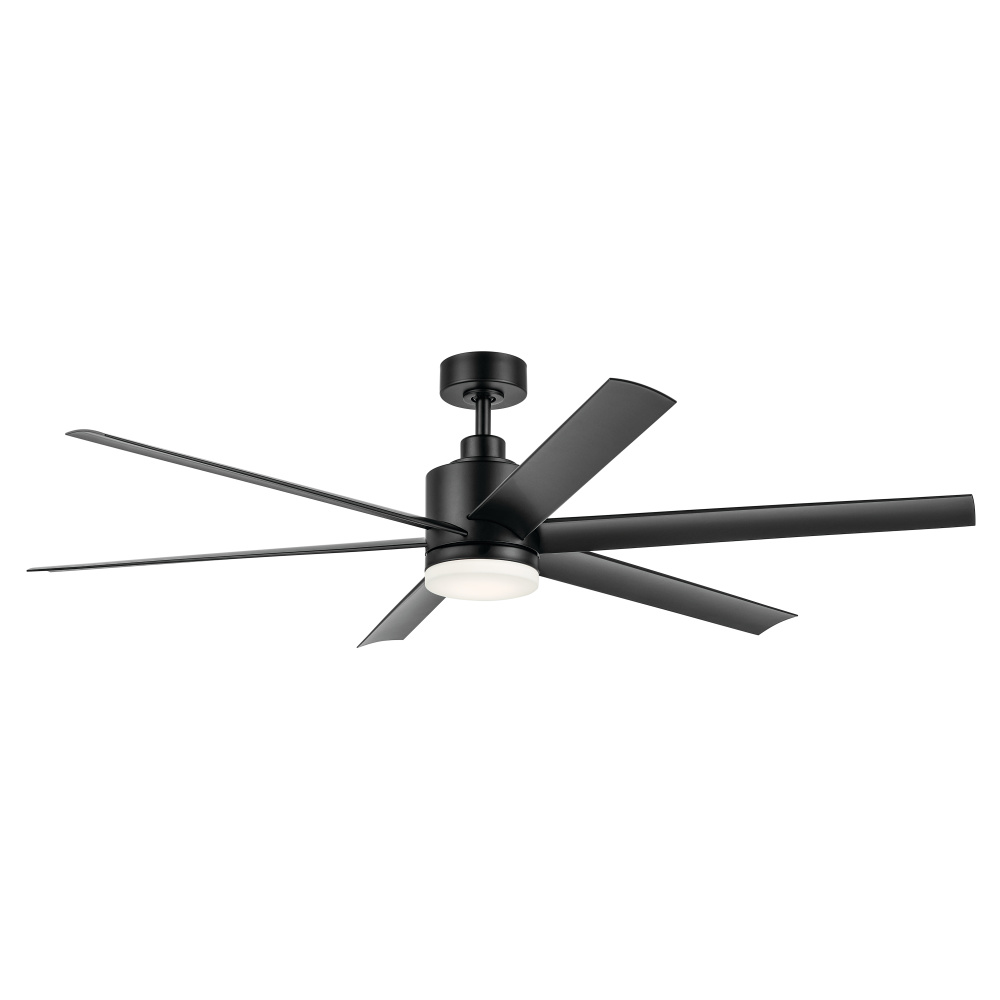 65 Inch Loa Ceiling Fan with Satin Etch Cased Opal Glass in Satin Black with Black Blades