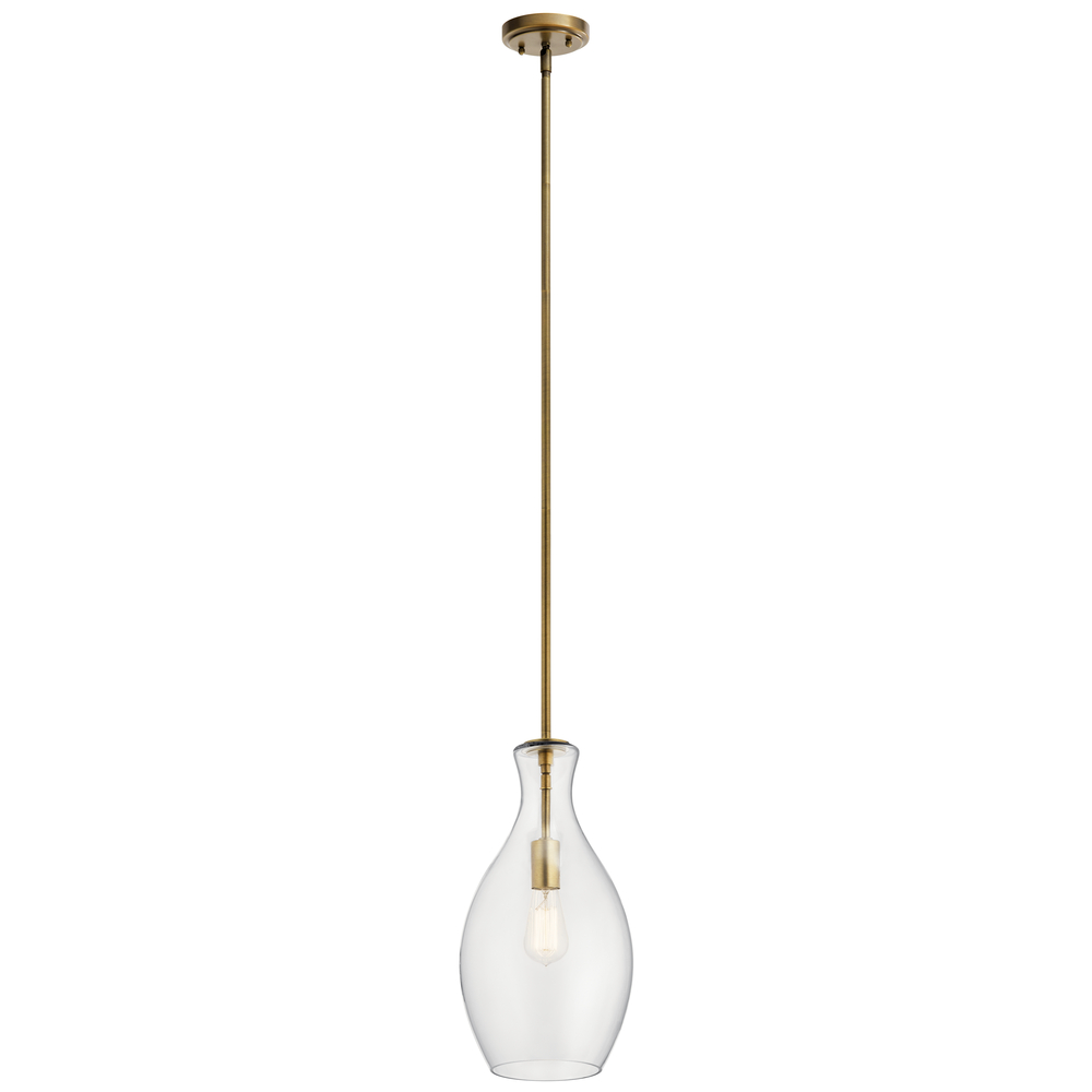Everly 17.75" 1 Light Hour Glass Pendant Clear Glass Natural Brass