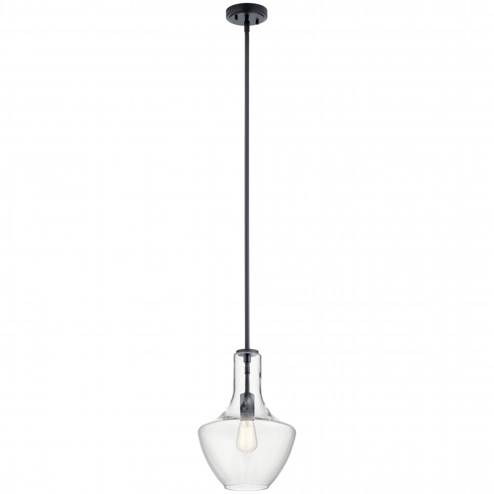 Everly 15.25" 1 Light Bell Pendant Clear Glass Black
