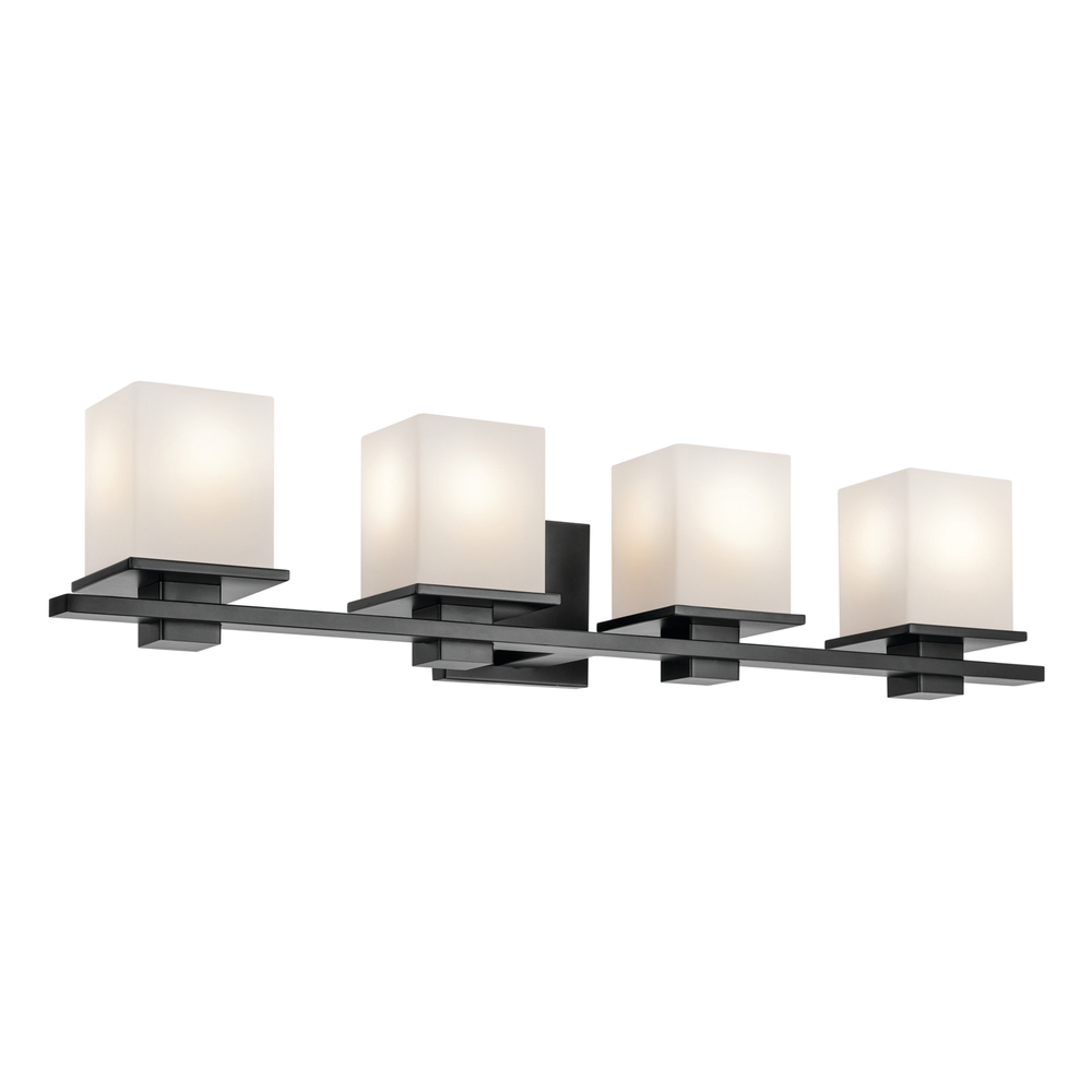 Tully 32" 4-Light Vanity Light with Satin Etched Cased Opal Glass in Black