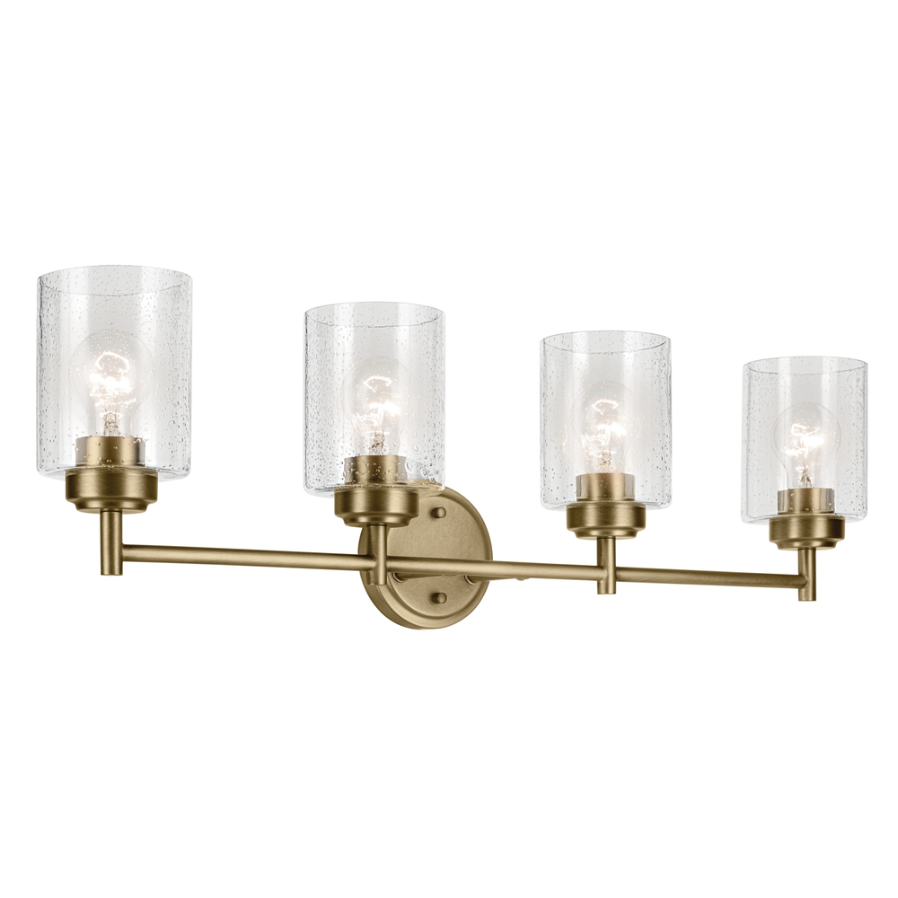 Winslow 30" 4-Light Vanity Light with Clear Seeded Glass in Natural Brass