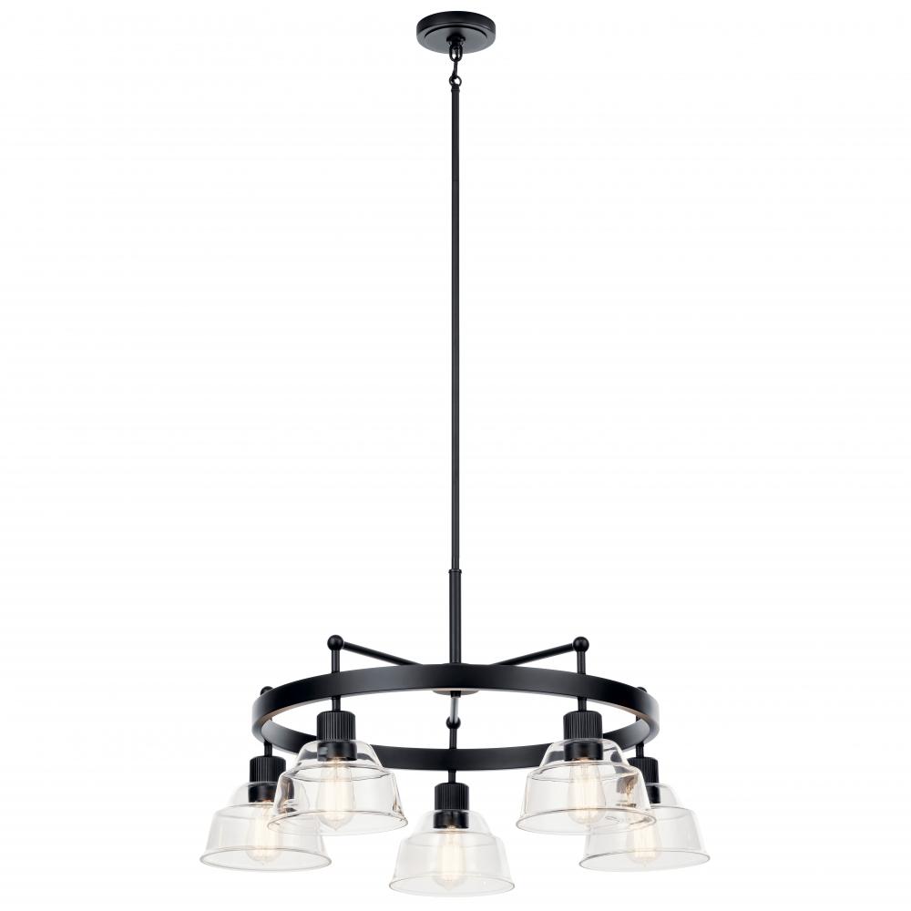 Eastmont 5 Light Chandelier with Clear Glass Black and Walnut Wood