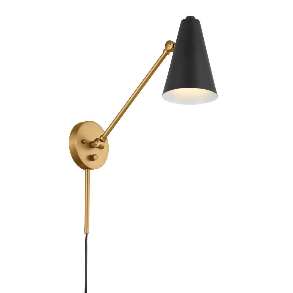 Sylvia 1 Arm Wall Sconce Natural Brass with Black Shade