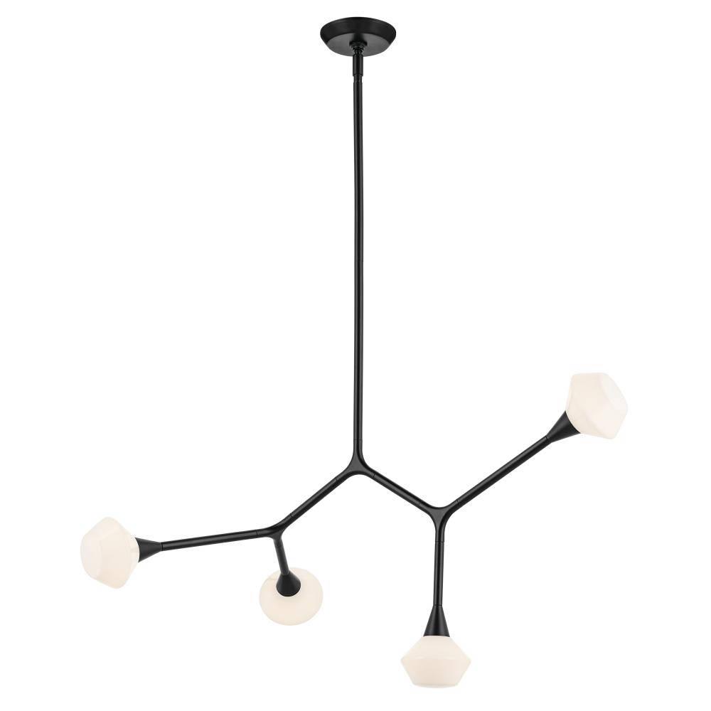 Cassius 39.5 with Opal Glass inch 4 Light Convertible Chandelier with Opal Glass in Black