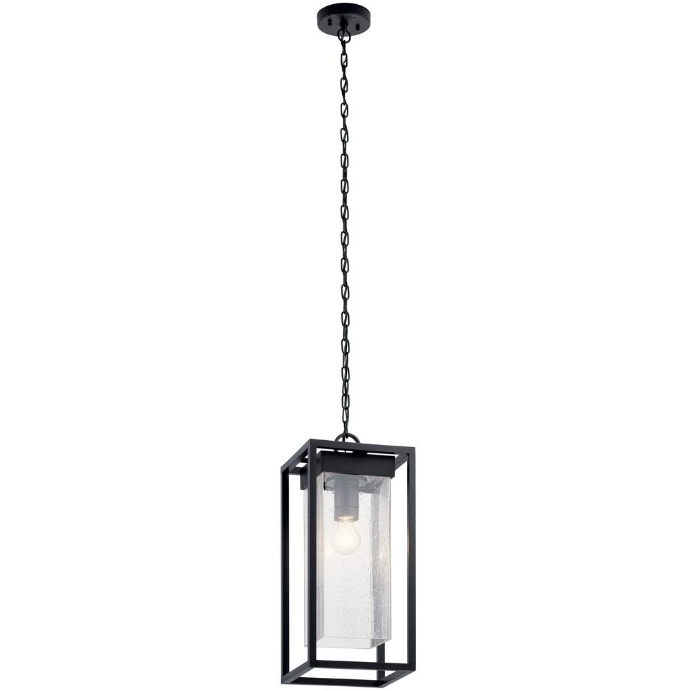 Mercer 24 inch 1 Light Outdoor Pendant with Clear Seeded Glass in Black Finish