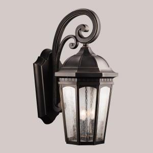 Courtyard 26.5" 3 Light Outdoor Wall Light with Clear Seeded Glass in Rubbed Bronze
