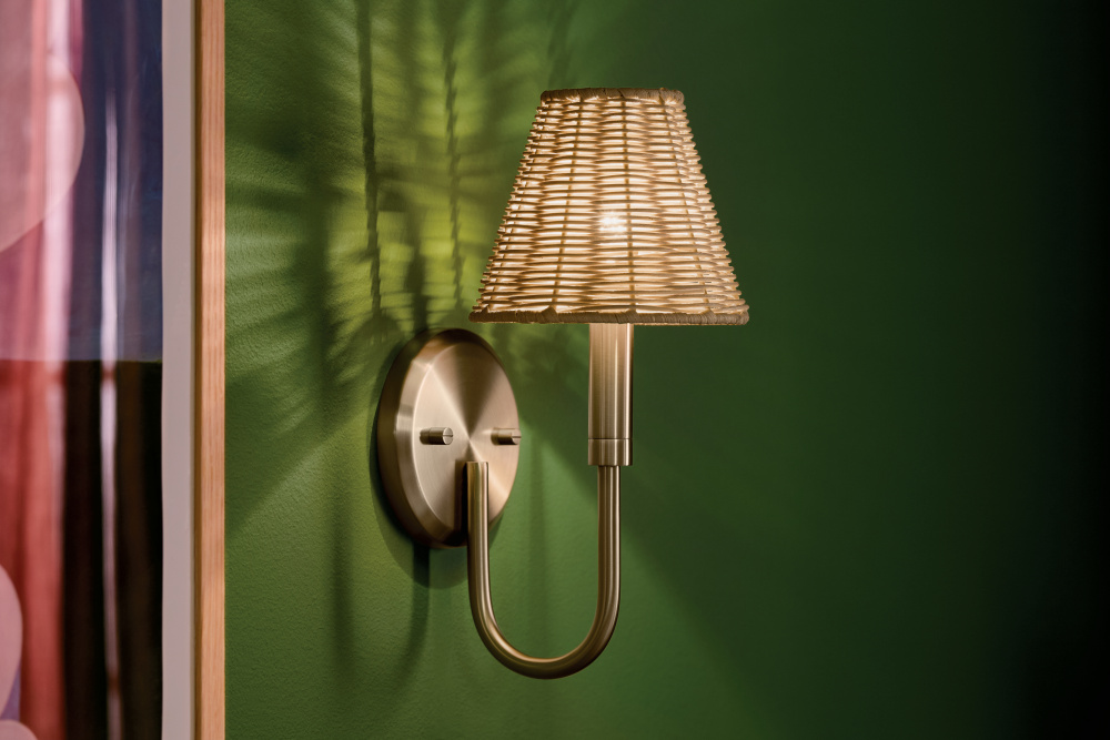 Bekah 13 Inch 1 Light Wall Sconce with Handwoven Rattan Shade in Champagne Bronze