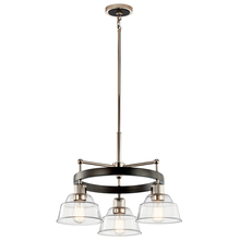 Kichler 52402PN - Eastmont 3 Light Chandelier with Clear Glass Polished Nickel and Walnut Wood