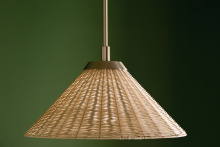 Kichler 52729CPZ - Bekah 18 in 1 Light Convertible Pendant w/ Opal Glass and Handwoven Rattan Shade in Champagne Bronze