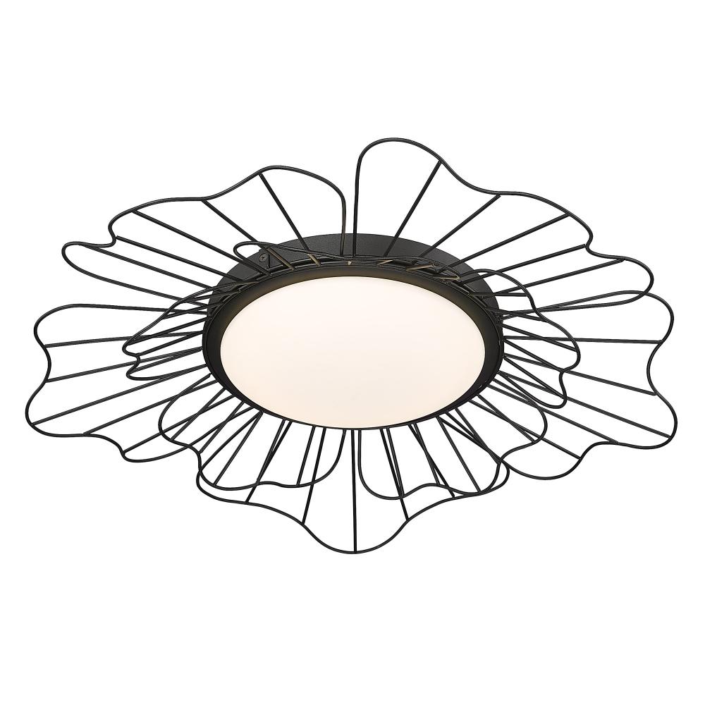 Yasmin NB Flush Mount - 24" in Natural Black with Opal Glass Shade