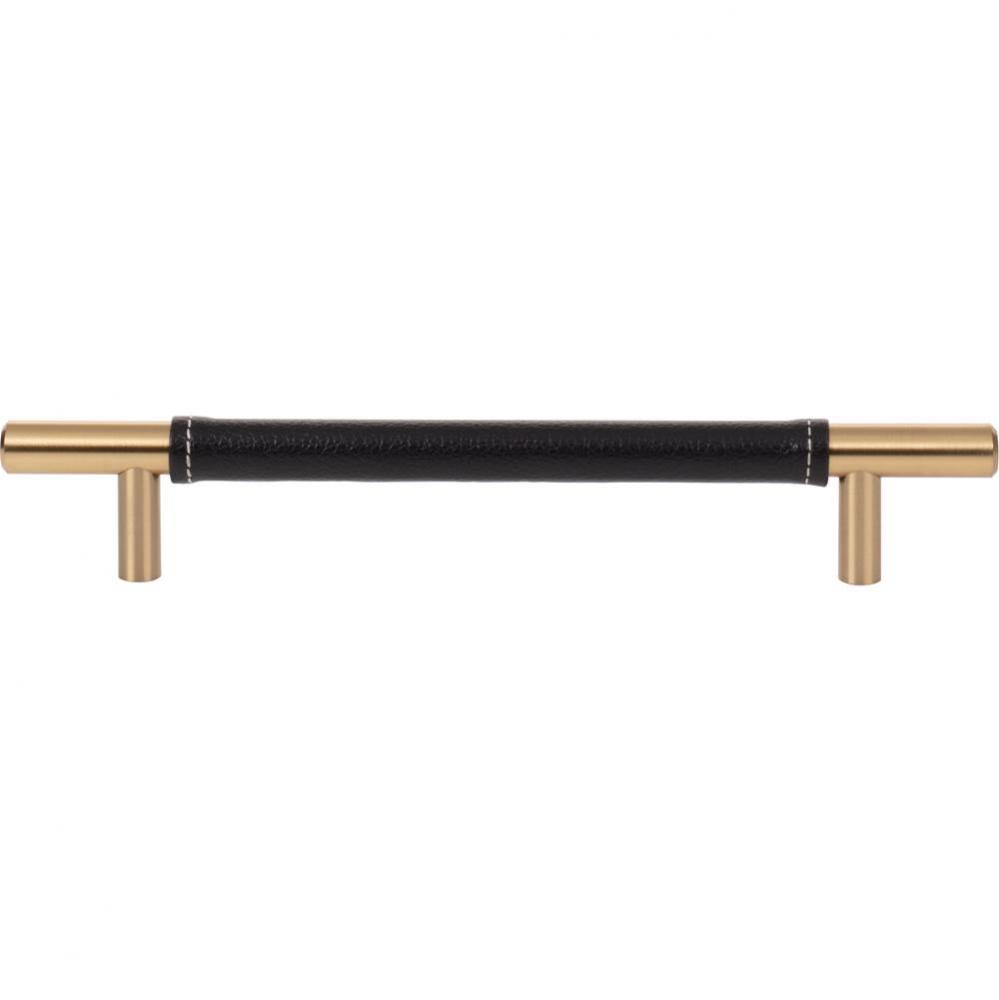 Zanzibar Black Leather Pull 6 5/16 Inch (c-c) Warm Brass