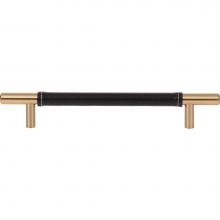 Atlas 281-BL-WB - Zanzibar Black Leather Pull 6 5/16 Inch (c-c) Warm Brass