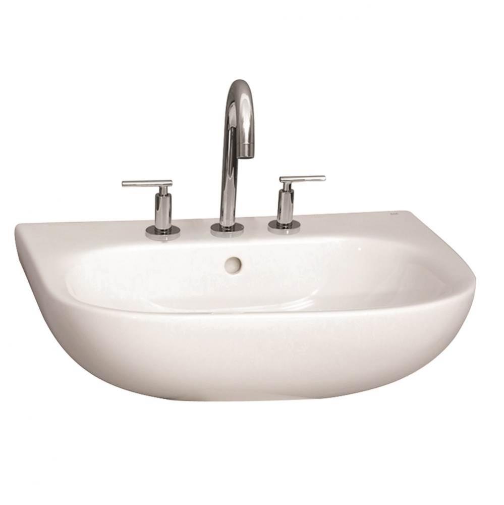 Caroline 550 Wall-Hung Basin, White-8'' Widespread