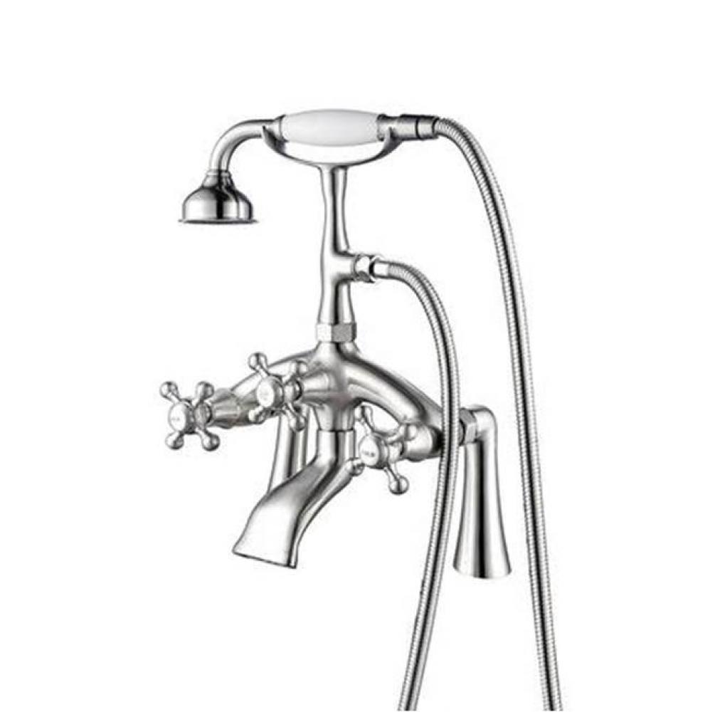 Deck Mount Filler w/HandShower 8'' Curved Bdy,Cross Hndl,CP