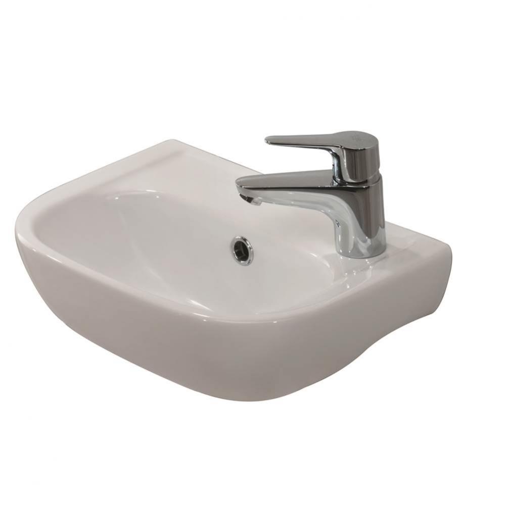 Caroline 380 Wall-Hung Basin, White, Faucet Hole on Right