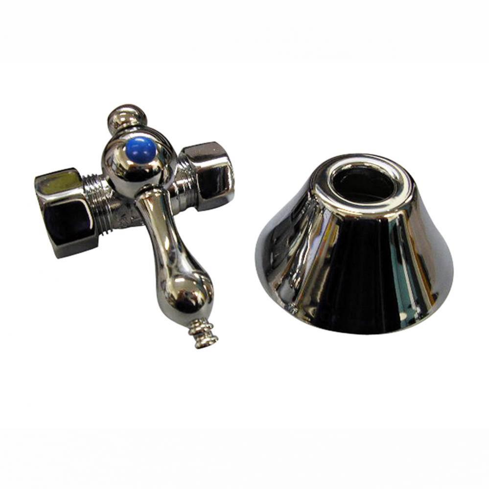 Straight Stop w/flange, 1/2''  Comp x 5/8'' Comp,SET, Chrome