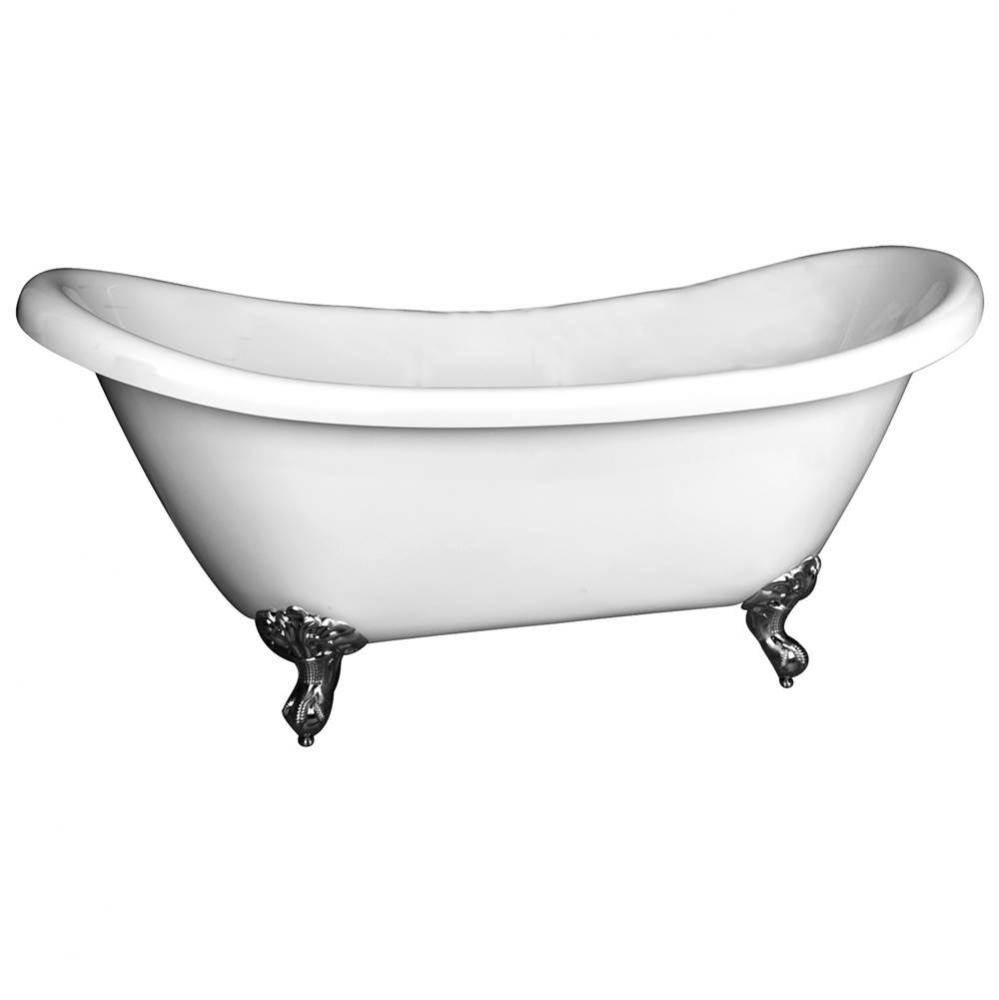 Monterrey 63'' Acrylic Double Slipper Tub, No Holes with Rolled Rim, Overflow, White, Po