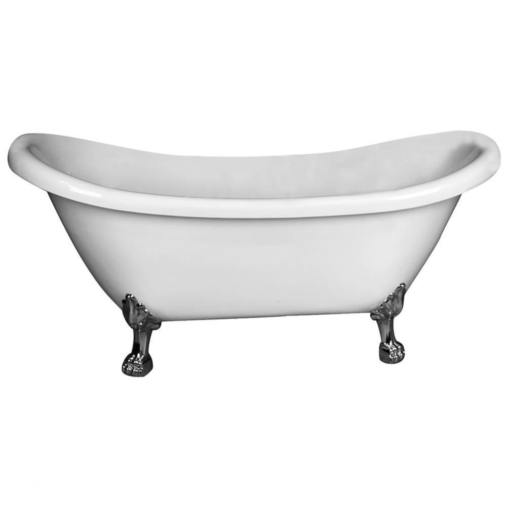 Monterrey 63'' Acrylic Double Slipper Tub, No Holes with Rolled Rim, Overflow, White, Po
