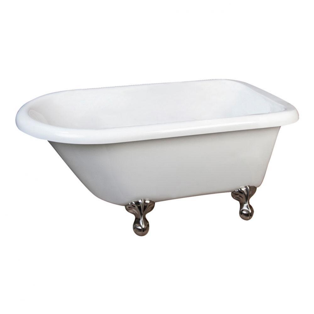 Alexia 54'' Acrylic Roll Top Tub, No Holes, Overflow, White, Brushed Nickel Ball and Cla