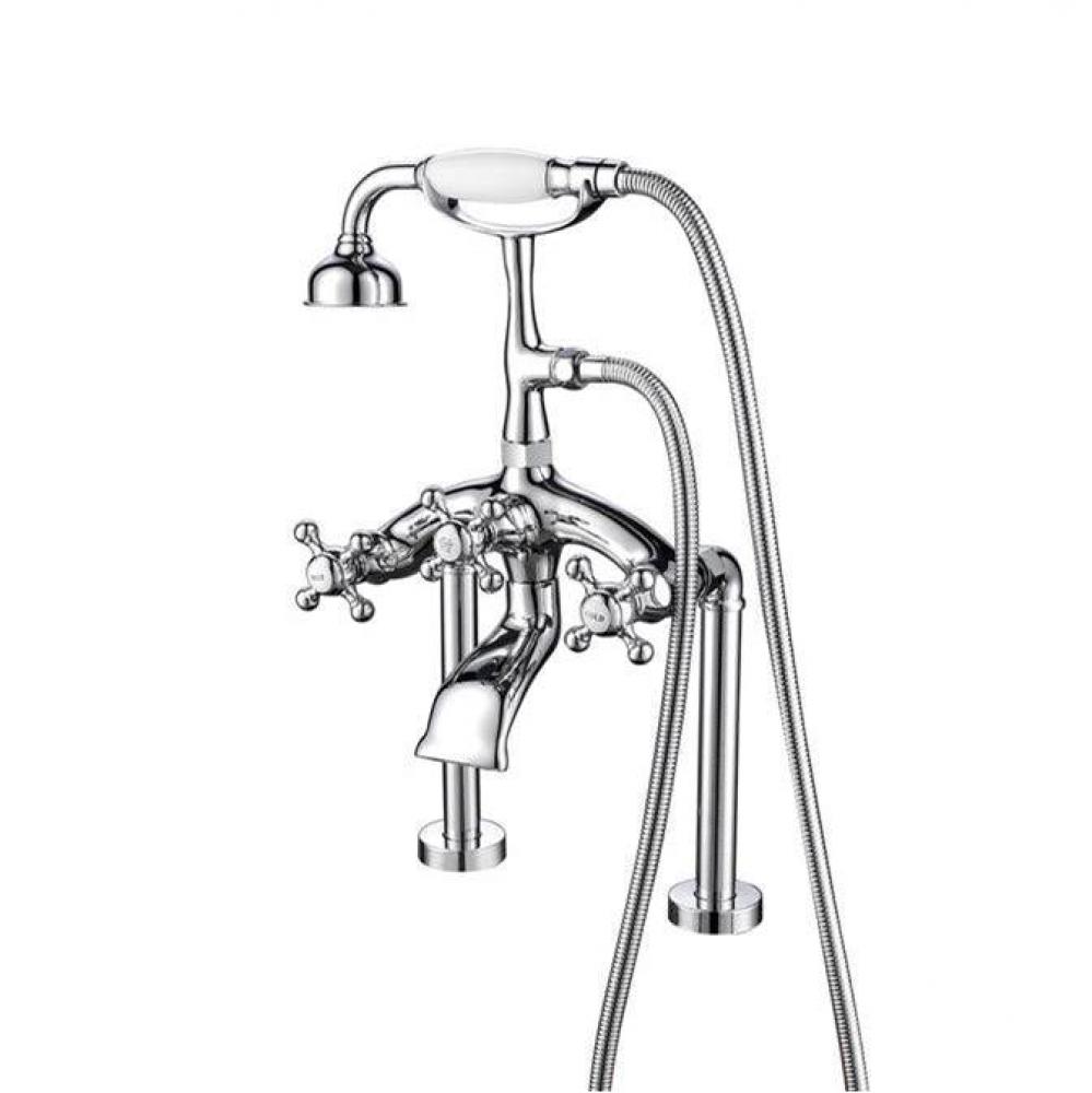 Deck Mount Filler w/HandShower 8'' Curved Bdy,Cross Hndl,CP