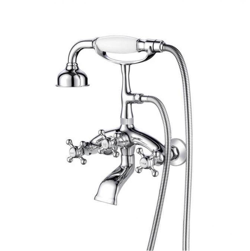 Wall Mount Filler w/HandShower 8'' Curved Bdy,Cross Hndl,CP