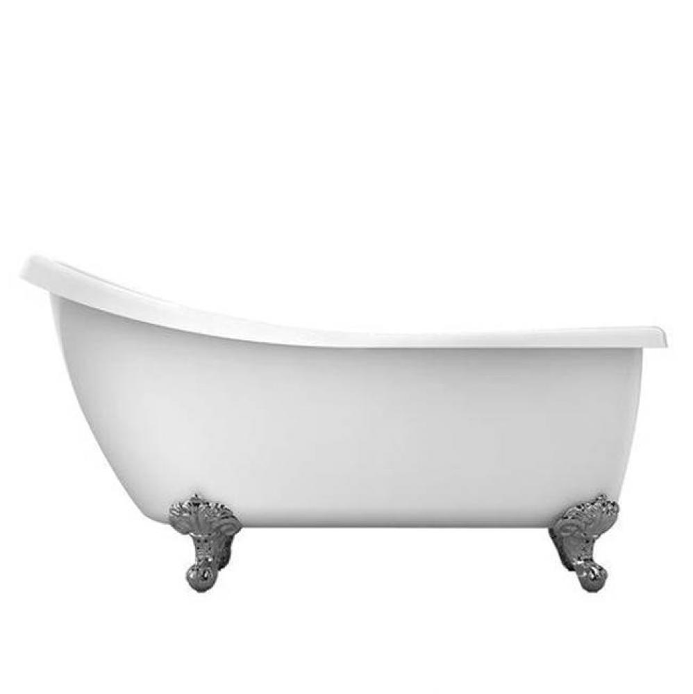 Kenney 67'' Acrylic Slipper Tub, 7'' Holes, Overflow, White, Polished Chrome I