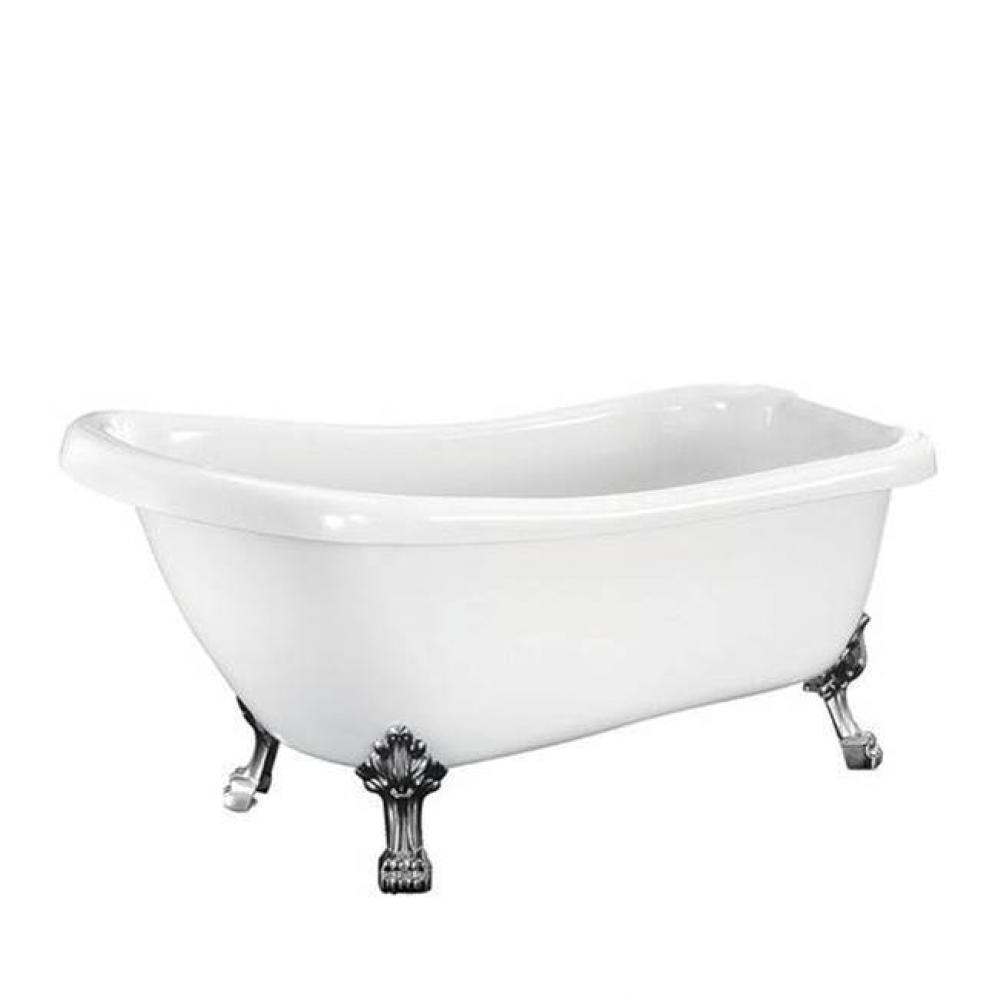 Kenney 67'' Acrylic Slipper Tub, 7'' Holes, Overflow, White, Polished Chrome L