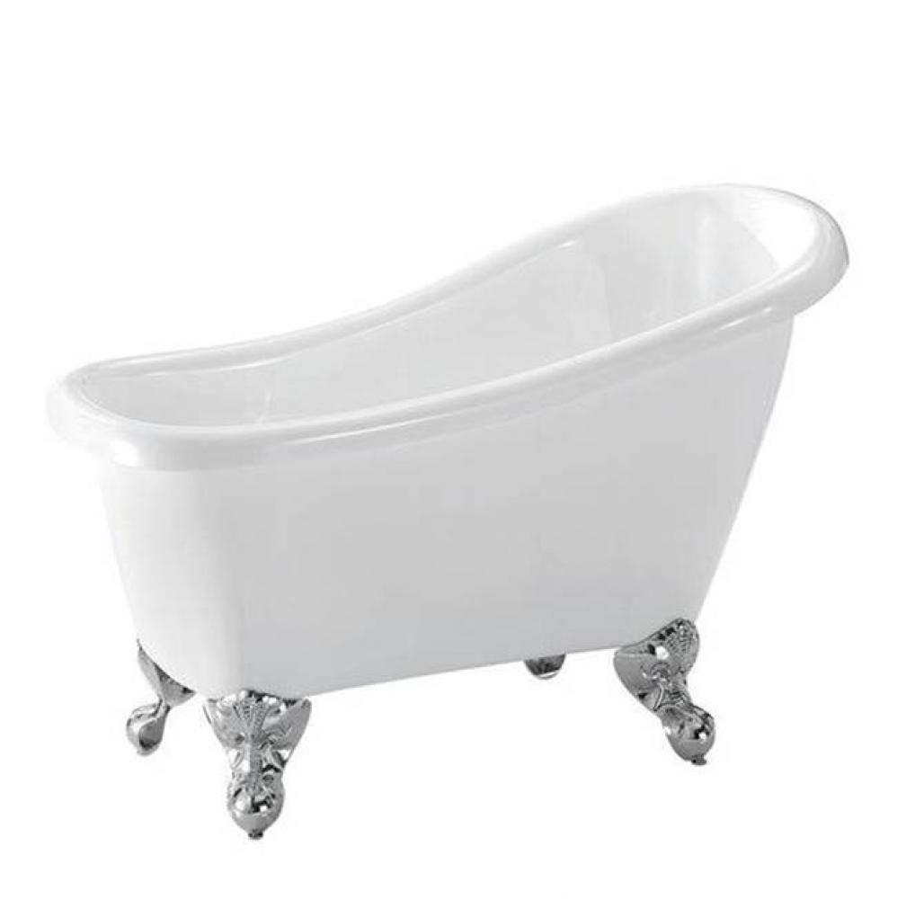 Cyrano 44'' Acrylic Tub, No Holes, Overflow, White, Polished Chrome Ball and Claw Feet