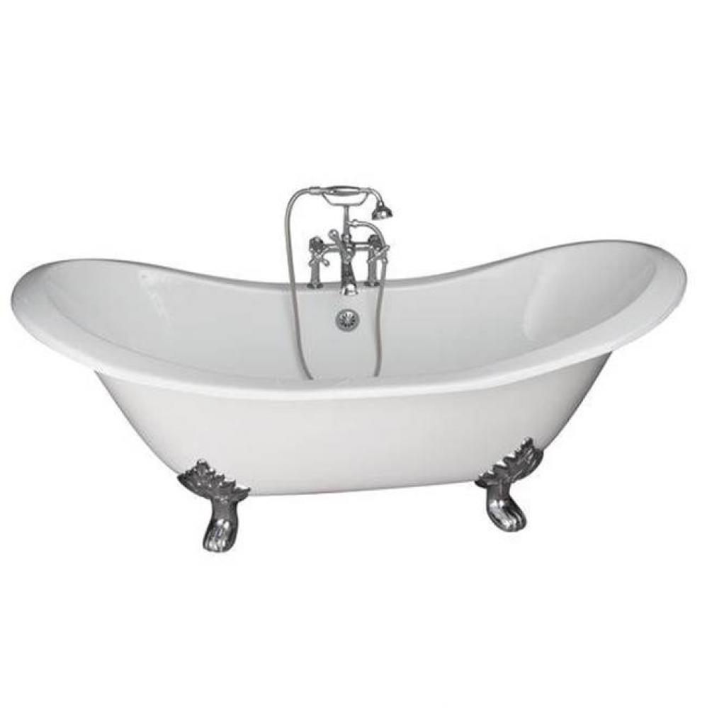 Tub Kit 71'' CI Dbl Slipper, Filler, Supplies, Drain-Chrome