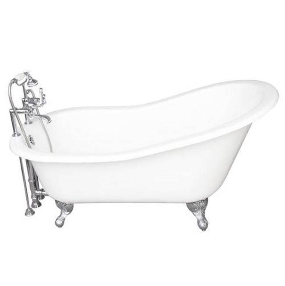 Tub Kit 60'' CI Slipper, Tub Filler, Supplies, Drain-Chrome