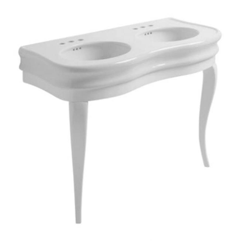 Wicker Double Bowl 47'' Console 8 WS White, Black Wooden stand