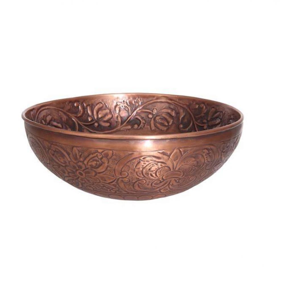 Arandas 15'' Embossed Round Basin, Hammered,Antique Copper