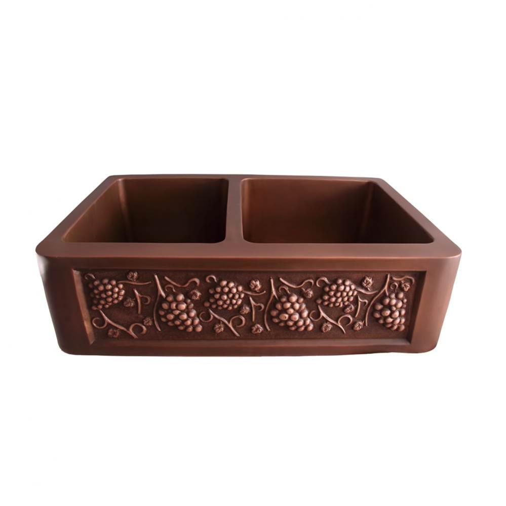 Concord 33'' Offset Dbl Bowl Copper Apron Front Sink-SAC