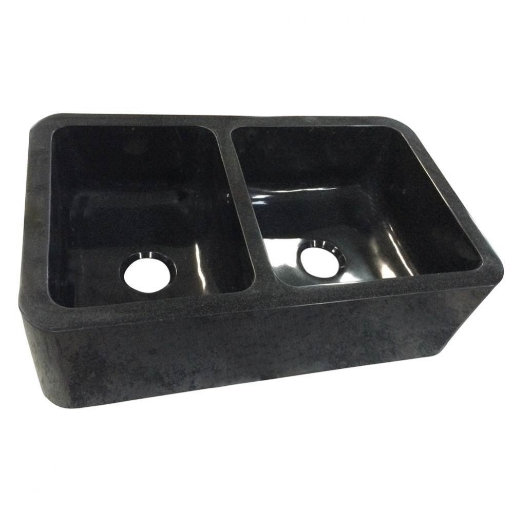 Aubrey 36'' Polished Granite Offset Dbl Bwl FarmerSink GPBL