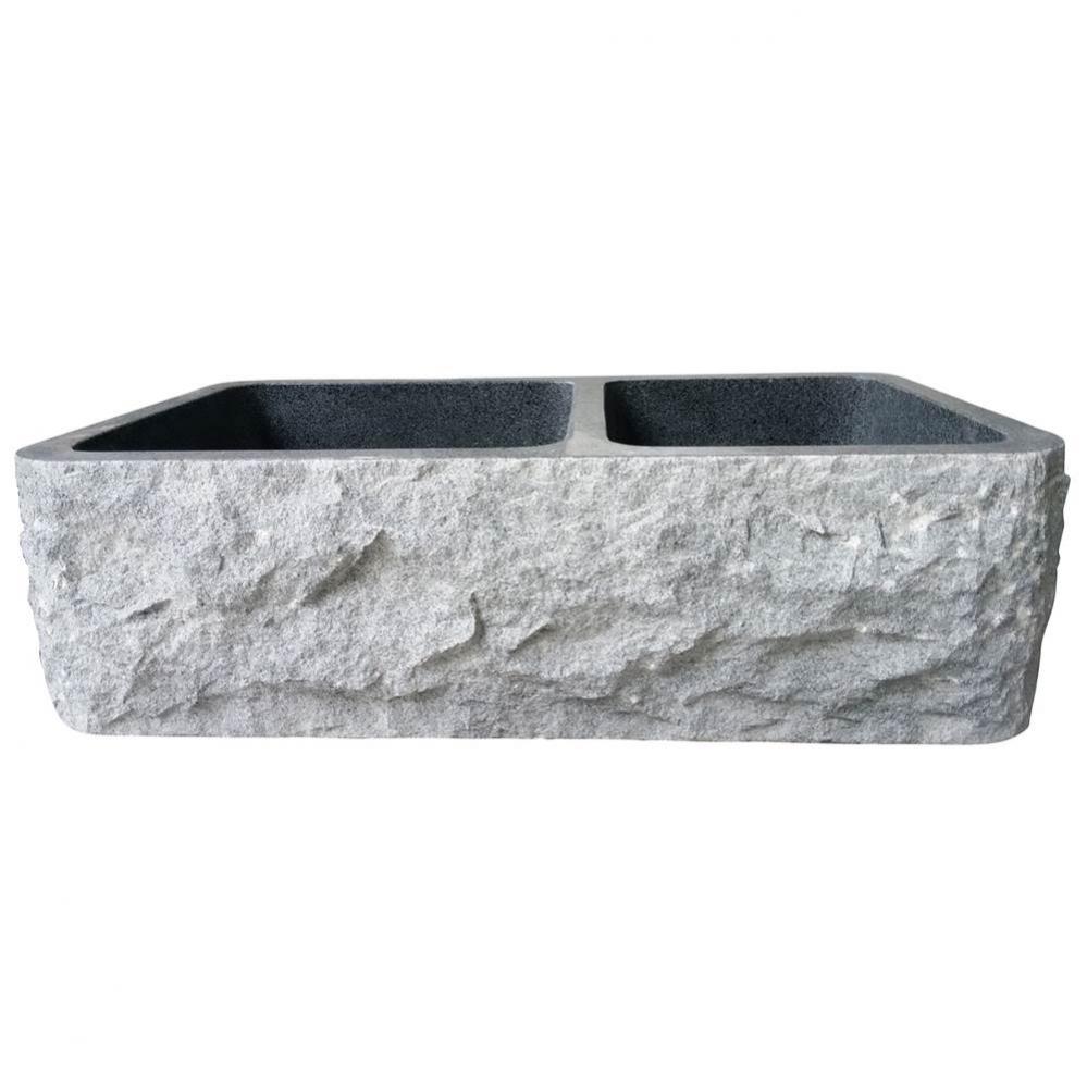 Brandi 33'' Granite Dbl Bowl Apron Front Sink,Chiseled Frnt GPBG