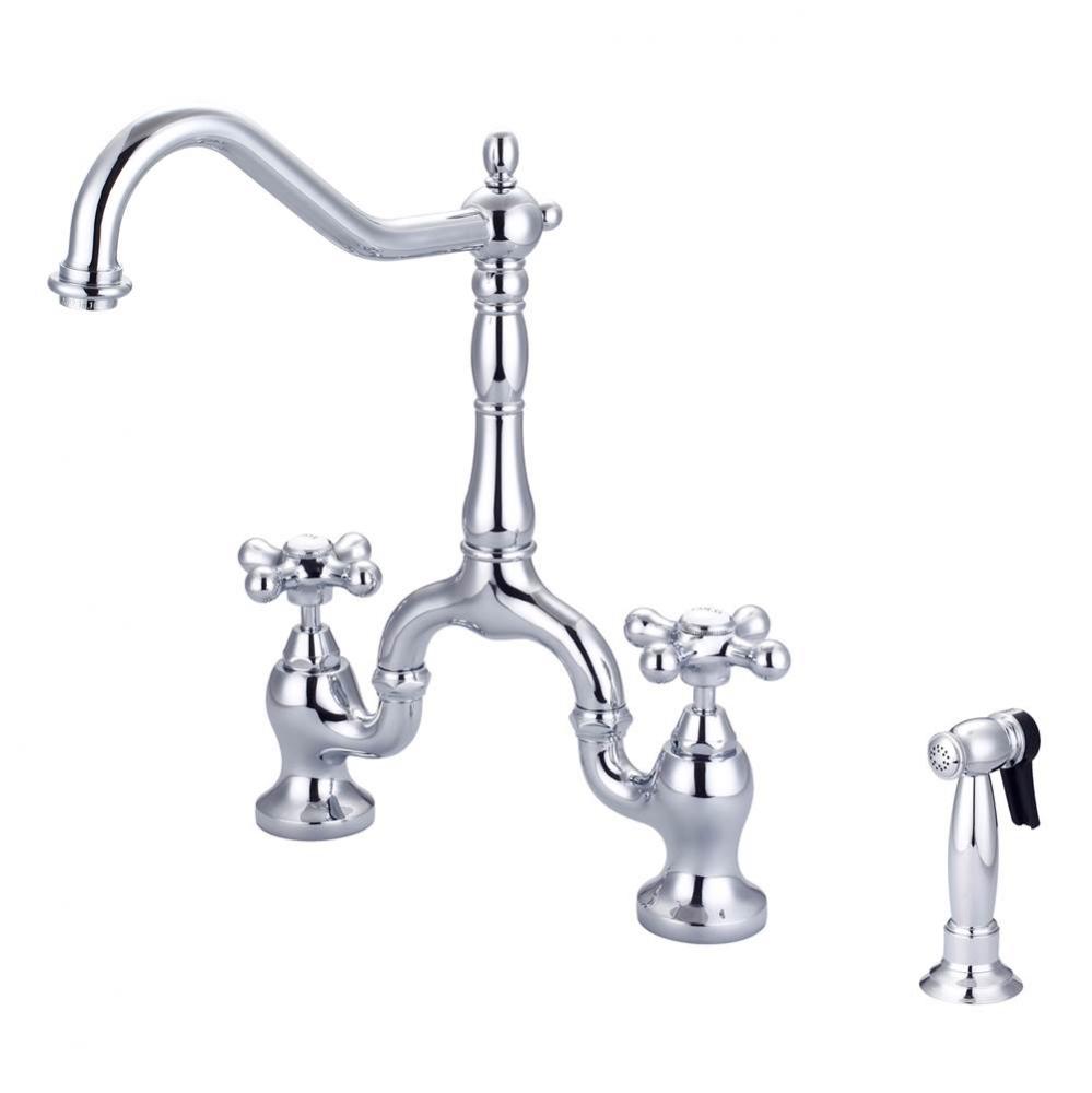 Carlton Kitchen Bridge Faucet Sidespray & Metal Cross Hdl,CP