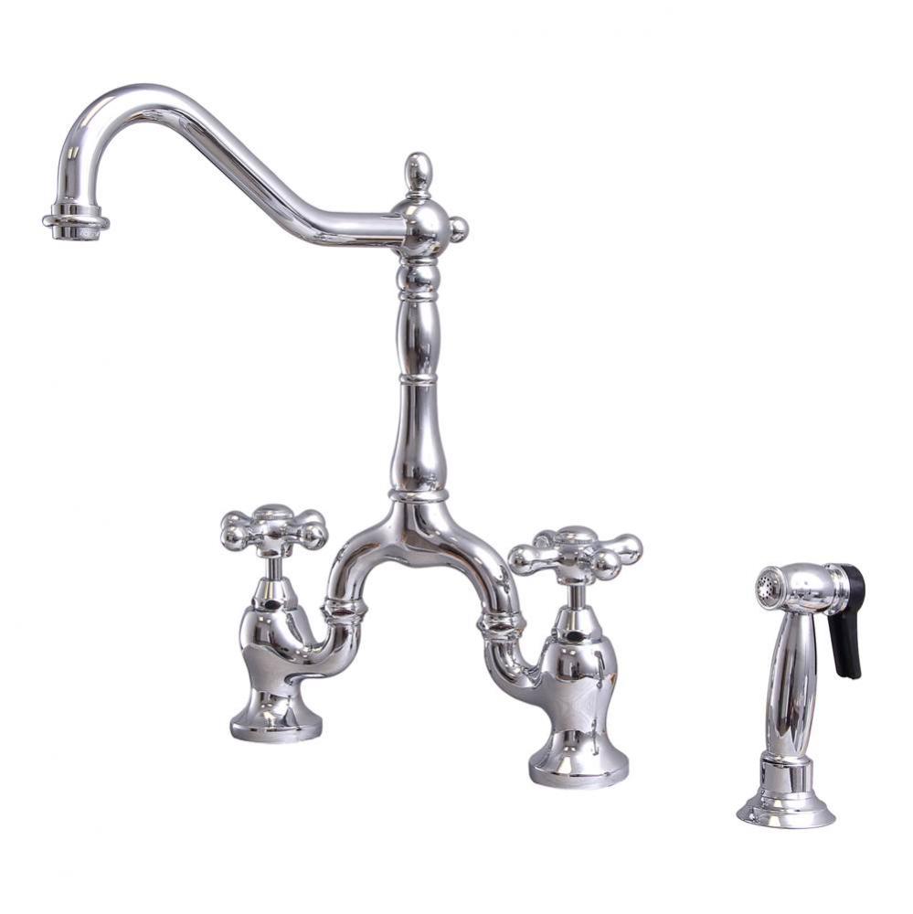 Carlton Kitchen Bridge Faucet Sidespray & Metal Cross Hdl,CP