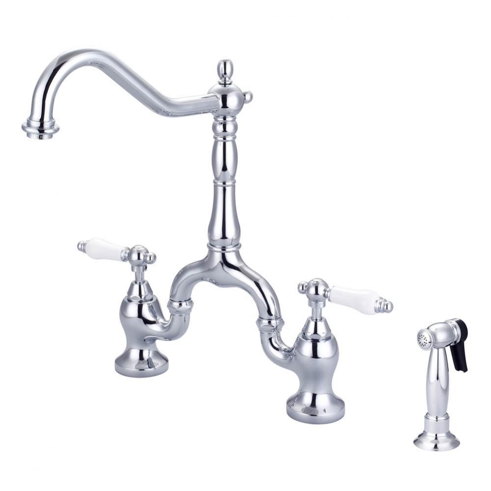 Carlton Kitchen Bridge Faucet Sidespray & Porc Lever Hdl,CP