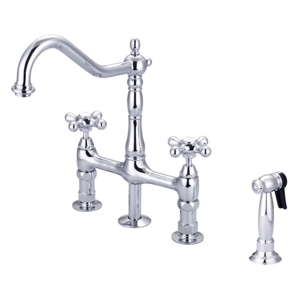 Emral Kitchen Bridge Faucet Sidespray & Metal Cross Hdl,CP