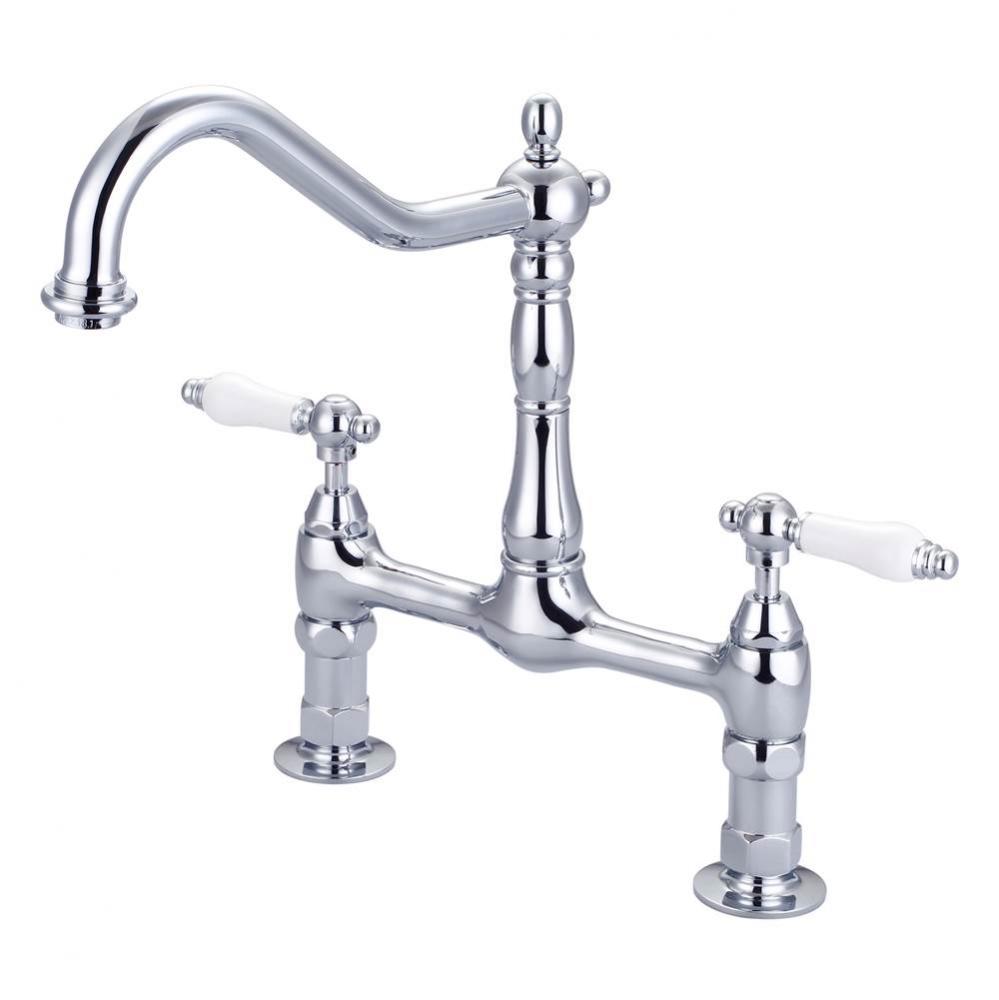 Guthrie Kitchen Bridge Faucet Porcelain Lever Handles, CP