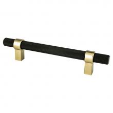 Berenson 5056-455MDB-P - Radial Reign 128mm CC Matte Black Bar and Modern Brushed Gold Posts Pull