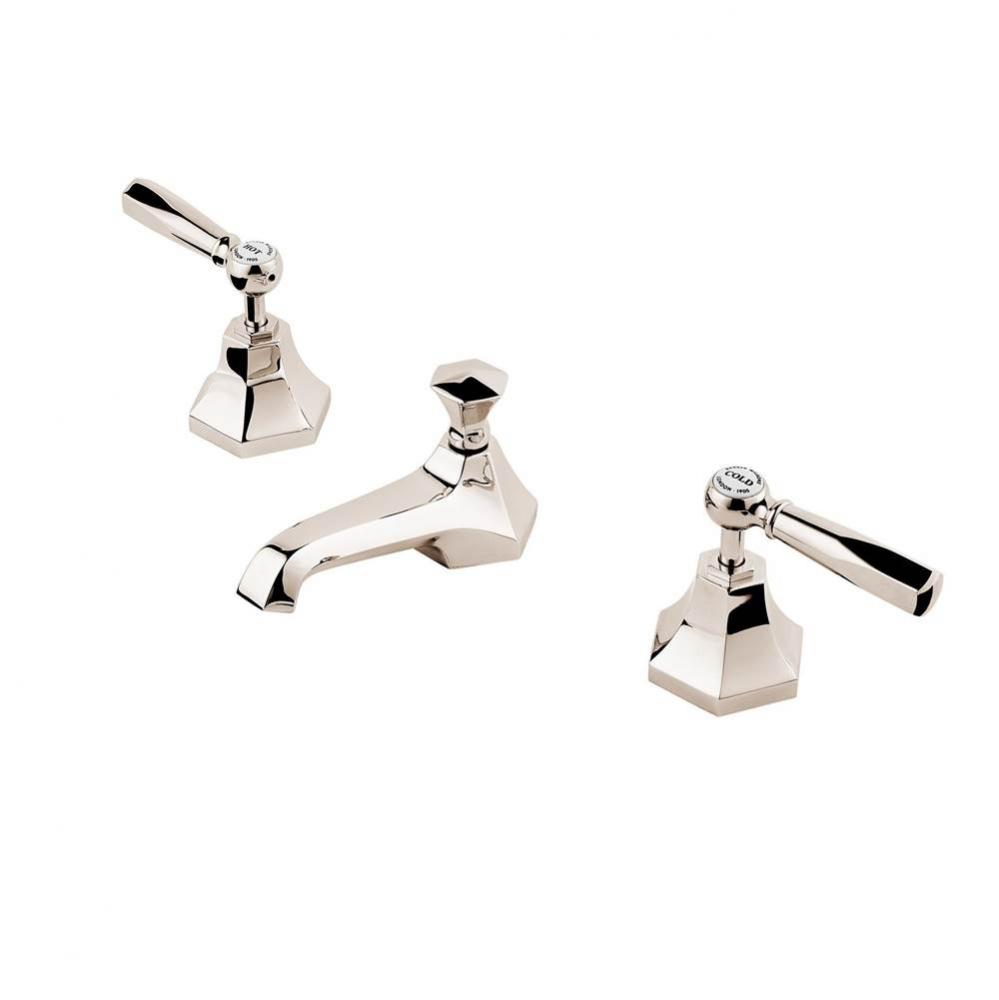 Mastercraft Widespread Faucet 4 1/2' Spout With Pop Up Waste With White Porcelain Buttons