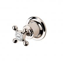 Barber Wilsons and Company R3450WS-P-PC - Single 3/4'' Wall Stops On Plate With Cross Handle And White Porcelain   Specify Button