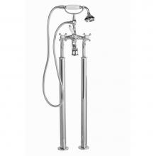 Cheviot Products 5102/3980-BN - 5100 SERIES Free-Standing Tub Filler with Concealed Stop Valves - Cross Handles - Porcelain Accent