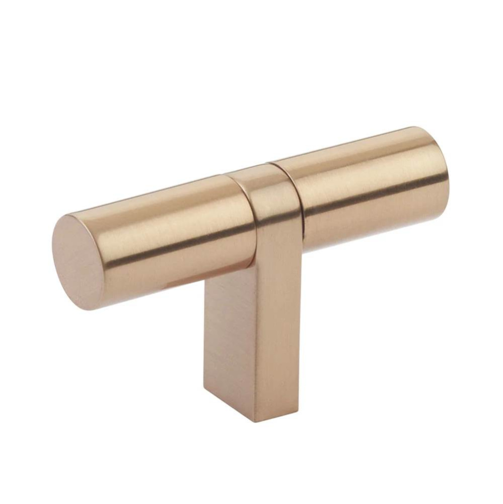 Select Cabinet T-Knob 2-1/4'' overall, Rectangular Bar Stem Satin Copper, Smooth Bar Sat