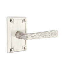 Emtek 5205HMRHUS15 - Privacy, Arts and Crafts Rectangular Rosette, Hammered Lever, RH, US15