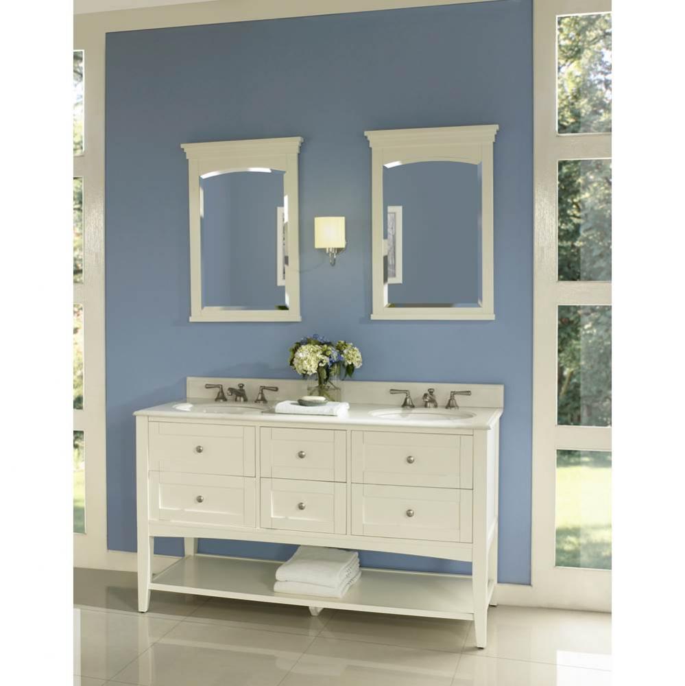 Shaker Americana 60'' Double Bowl Open Shelf Vanity - Polar White